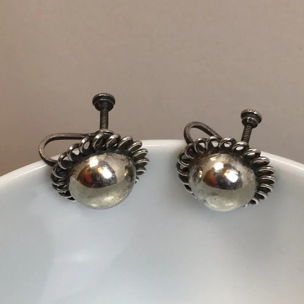 Vintage sterling silver Dome Button Earrings